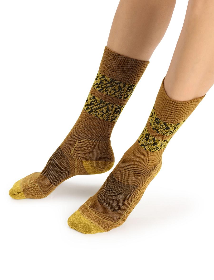 Women's Icebreaker Merino Hike+ Light Crew Natural Summit Socks Clove / Silent Gold | CA 1545TCEV